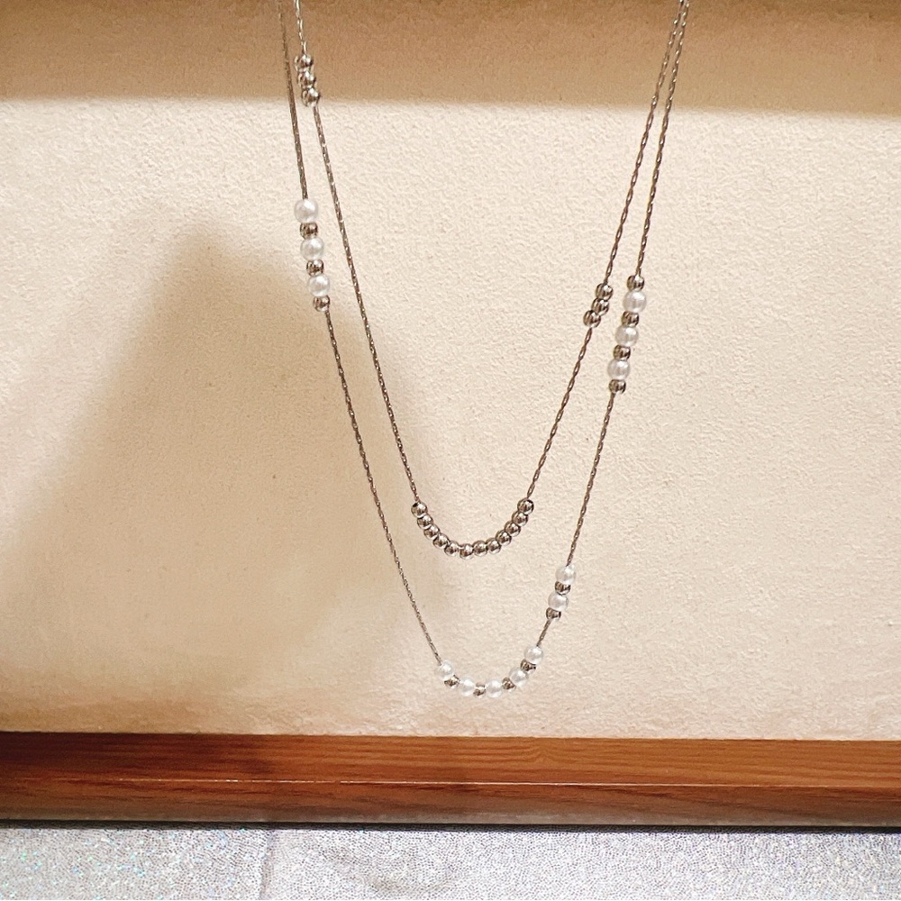 Stainless steel double layer silver tone necklace - Picture 1 of 9